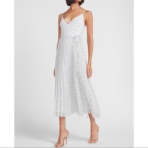 EXPRESS Polka Dot Pleated Wrap Midi Dress